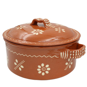 Traditional Portuguese Clay Terracotta Hand-Painted Cazuela Cooking Pot with Lid