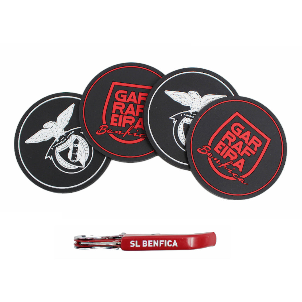SL Benfica SLB Portuguese Soccer Silicone Drinkware 4 Coasters and Corkscrew Set