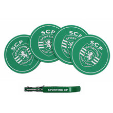 Load image into Gallery viewer, Sporting CP SCP Portuguese Soccer Silicone Drinkware 4 Coasters and Corkscrew Set
