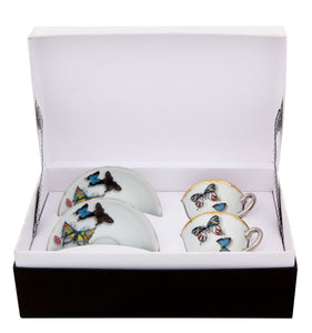 Vista Alegre Butterfly Parade Coffee Cups and Saucers, Set of 2