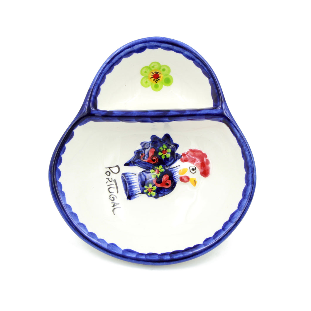 Hand-painted Traditional Portuguese Blue Rooster Ceramic Olive Dish