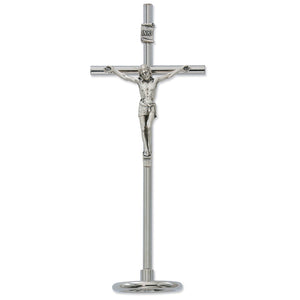 6.5" Metallic Altar Silver Crucifix With Stand