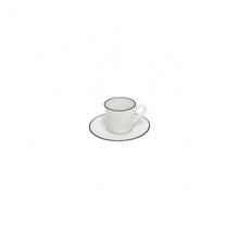 Load image into Gallery viewer, Costa Nova Beja 3 oz. White Blue Coffee Cup and Saucer Set