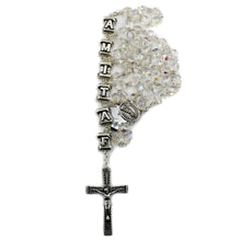 Load image into Gallery viewer, Our Lady of Fatima Clear Glass Rosary with Fatima Letters