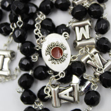 Load image into Gallery viewer, Our Lady of Fatima Black Crystal Rosary with Fatima Letters