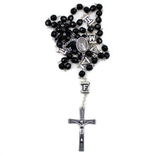Load image into Gallery viewer, Our Lady of Fatima Black Crystal Rosary with Fatima Letters