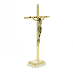 8.5" Metallic Altar Golden Crucifix With Stand