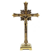 Load image into Gallery viewer, 15.5&quot; Metallic Altar Gold Crucifix with Stand
