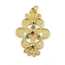 Load image into Gallery viewer, Traditional Portuguese Filigree Costume Medallion Pendant with 4 Stones

