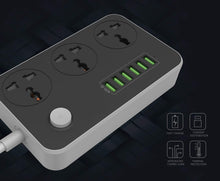 Load image into Gallery viewer, LDNIO Power Strip Surge Protector with 3 Universal International Socket & Smart 6 USB Charging Ports 3.4A 220V