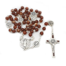 Load image into Gallery viewer, Saint Benedict Honey Glass Beads Catholic Rosary
