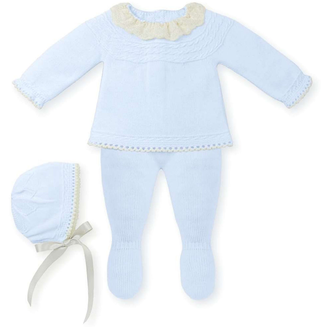 Mac Ilusión Made in Spain Baby Light Blue Shirt, Footed Pants and Beanie 3-Piece Set