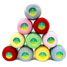 Load image into Gallery viewer, Limol Size 6 Colored 100 Grs 100% Mercerized Crochet Tricot Baby Thread Cotton Ball Set
