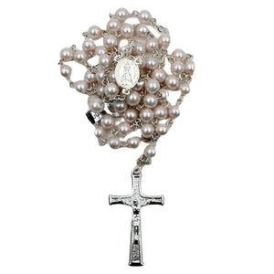 Our Lady of Fatima Light Pink Shiny Pearl Beads Rosary