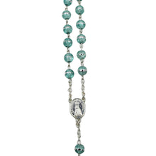 Load image into Gallery viewer, Our Lady of Fatima Clear Aqua Shiny Beads Rosary