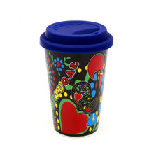 Load image into Gallery viewer, Portuguese Ceramic Coffee Cup With Lid Souvenir From Portugal
