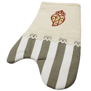 100% Cotton Viana Red Gold Heart Oven Mitts Kitchen Set