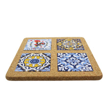 Load image into Gallery viewer, Portugal Good Luck Rooster and Tile Azulejo Themed Natural Cork Trivet
