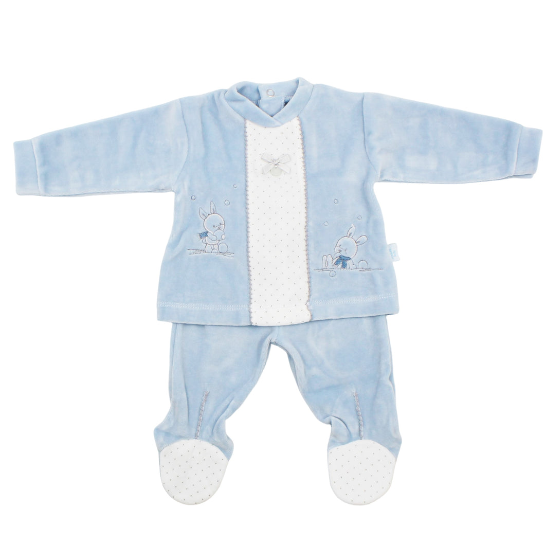 Maiorista Made in Portugal Baby Indigo Shirt and Footed Pants 2-Piece Set