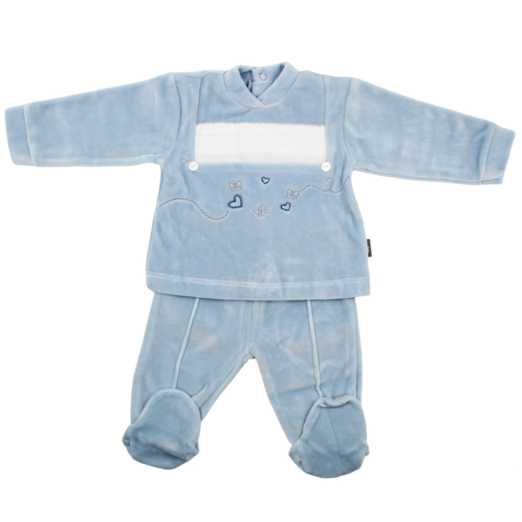 Maiorista Made in Portugal Baby Indigo Hearts Shirt and Footed Pants 2-Piece Set