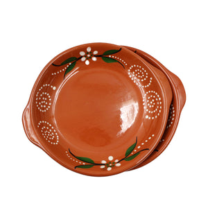 João Vale Hand-Painted Traditional Portuguese Clay Terracotta Frigideira, Set of 2