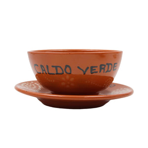 João Vale Hand Painted Traditional Terracotta Collard Green Soup Bowls, Set of 4