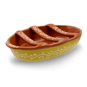 Hand Painted Traditional Yellow Terracotta Appetizer Dish, Sausage Roaster, and Tart Tray Set