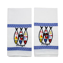 Load image into Gallery viewer, 100% Cotton Embroidered Portuguese Sardine Decorative Kitchen Dish Towel - Set of 2

