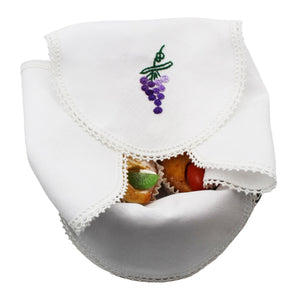Grape Embroidered Linen Cotton Bread Cover Basket Made in Portugal