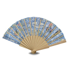 Load image into Gallery viewer, Rooster and Sardines Blue Tile Azulejo Portugal Folding Hand Fan
