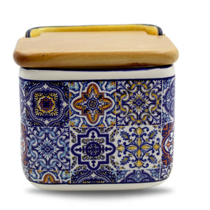 Traditional Portuguese Yellow Tile Azulejo Ceramic Salt Holder