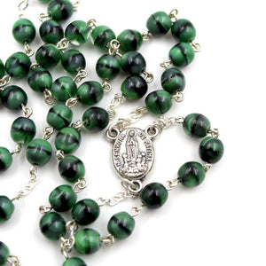 Our Lady of Fatima Green Glass Beads Catholic Rosary