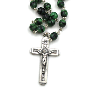 Our Lady of Fatima Green Glass Beads Catholic Rosary