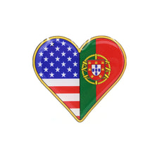 Load image into Gallery viewer, American and Portuguese Flag Heart Shape Resin Domed 3D Decal Car Sticker, Set of 3
