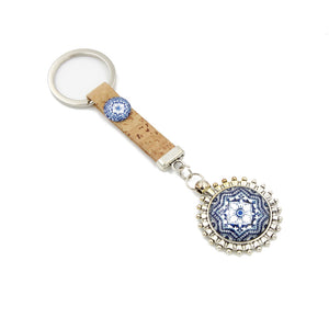 100% Natural Portuguese Cork Keychain With Assorted Tile Pattern #PC175