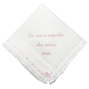 Portuguese Embroidered Pink Baby Burp Cloth "Eu Sou O Orgulho Dos Meus Pais"