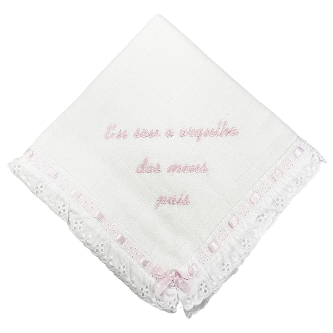 Portuguese Embroidered Pink Baby Burp Cloth 