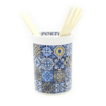 Load image into Gallery viewer, Portuguese Tile Azulejo Ceramic Utensil Holder with Wooden Utensil Set
