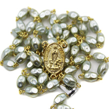 Load image into Gallery viewer, Our Lady of Fatima Grey Pearl Rosary Gold