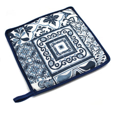 Load image into Gallery viewer, 100% Cotton Portugal Blue Tile Azulejo Oven Mitt, Bread Basket, and Pot Holder Set