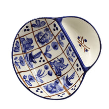 Load image into Gallery viewer, Hand-Painted Portuguese Ceramic Blue Mosaic Small Olive Dish with Pit Holder
