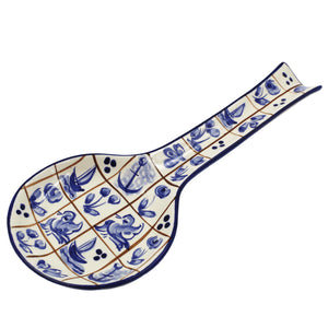 Hand-Painted Portuguese Ceramic Blue Mosaic Spoon Rest Utensil Holder