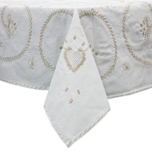 100% Cotton Beige Hand-Embroidered Viana's Made in Portugal Tablecloth
