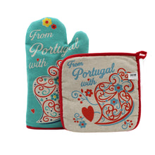 Load image into Gallery viewer, 100% Cotton From Portugal With Love Red Oven Mitt and Pot Holder