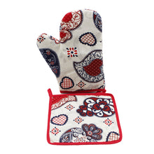 Load image into Gallery viewer, 100% Cotton Viana Hearts Oven Mitt and Pot Holder