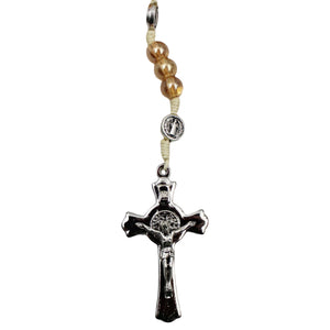 Saint Benedict Clear Honey Shiny Beads Necklace Rosary