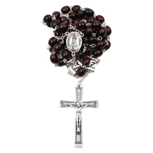 Load image into Gallery viewer, Our Lady of Fatima Dark Brown Wood Rosary with Fatima Letters