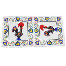 Load image into Gallery viewer, 16" x 31" Good Luck Rooster Galo de Barcelos White Table Linen with Fringe