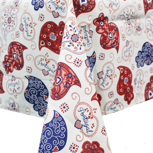 100% Cotton Blue and Red Viana Heart Made in Portugal Tablecloth