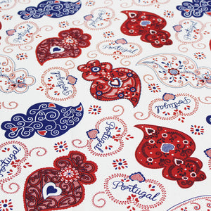 100% Cotton Blue and Red Viana Heart Made in Portugal Tablecloth